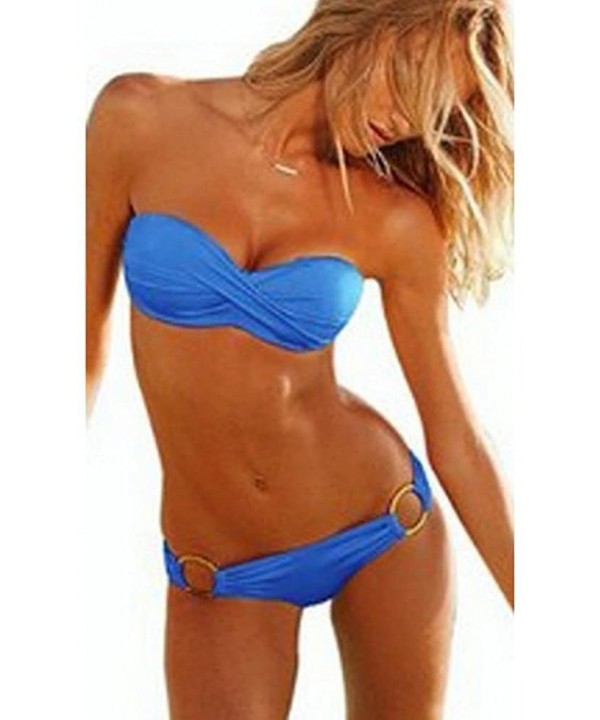 Sexy Lady Padded Athletic Two-Piece Swimsuit for Friends or Lover - Blue L Size - CD11JXKCL89 $14.31-Sets