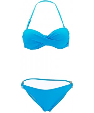 Sexy Lady Padded Athletic Two-Piece Swimsuit for Friends or Lover - Blue L Size - CD11JXKCL89 $14.31-Sets