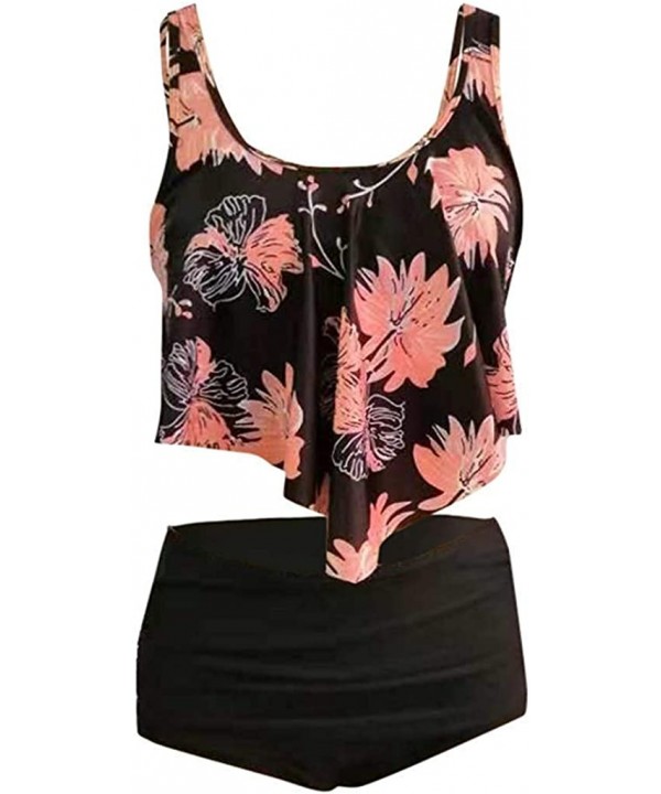 Women Two Pieces Printed Tank Top with Boyshorts Bottoms Tankini Set Bathing Suits Beige - G-black - CA18QN0EWO8 $22.39-Tankinis