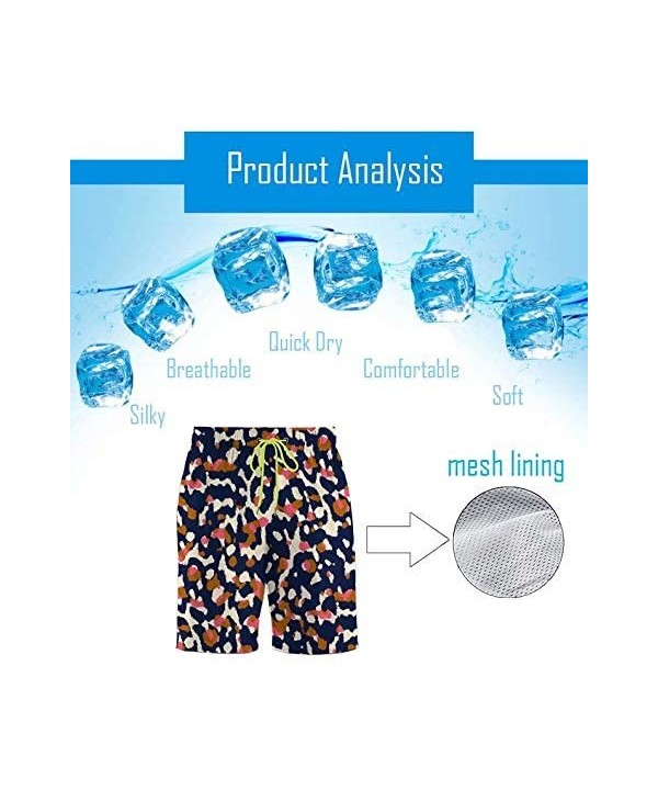 3D Print Flowers Floral Men Swim Trunks Quick Dry Beach Shorts with Mesh Lining Fashion Swimwear Shorts - Leopard Print - CX1...