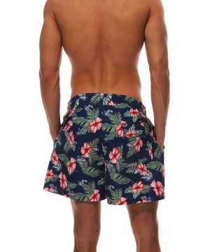 Mens Quick-Dry Swim Trunks Mesh Lined Printed Boardshorts with Pockets - Floral/Dark Blue - CN18R0M84KY $13.47-Briefs