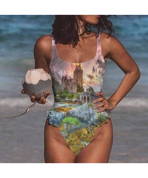 Women Beachwear Scenery- Fall Forest with Leaves Adjustable to Fit Anyone - Multi 13-one-piece Swimsuit - CS19E7H3H38 $36.16-...