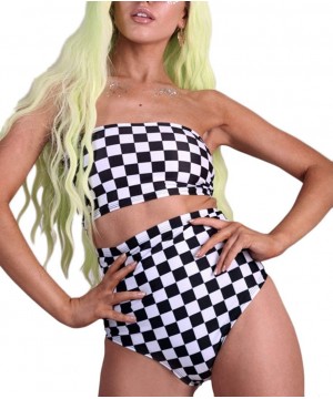 Women's Rave High Waisted Checkered Booty Shorts Bottoms Checkboard Bikini for Music Festivals DEM - CS193UOG52K $15.28-Bottoms