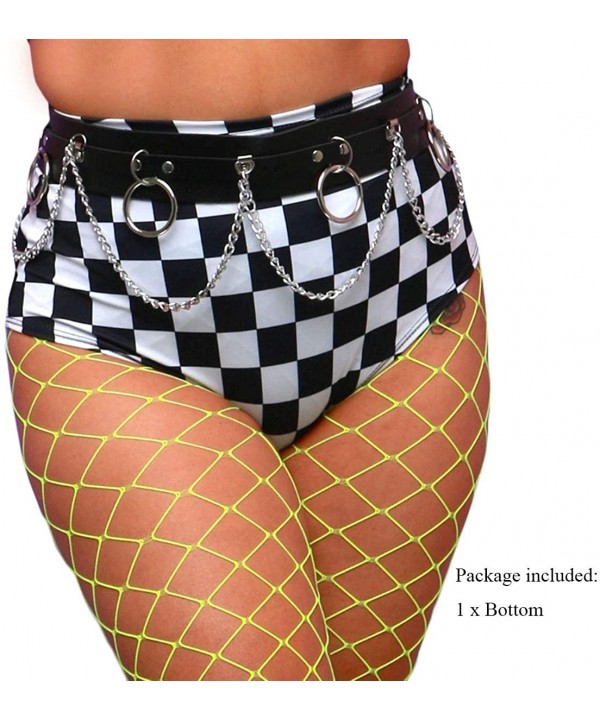 Women's Rave High Waisted Checkered Booty Shorts Bottoms Checkboard Bikini for Music Festivals DEM - CS193UOG52K $15.28-Bottoms