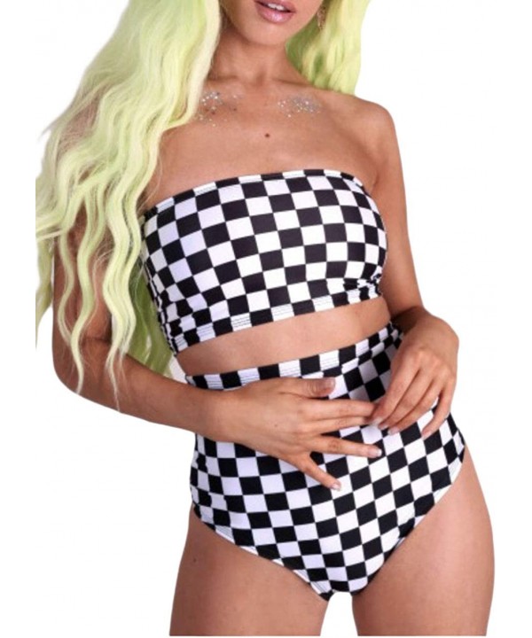 Women's Rave High Waisted Checkered Booty Shorts Bottoms Checkboard Bikini for Music Festivals DEM - CS193UOG52K $15.28-Bottoms