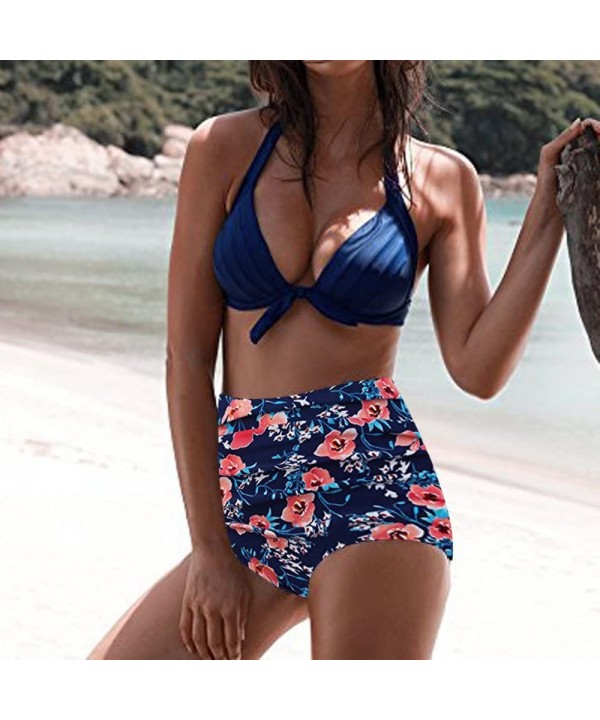 Swimsuits for Women Retro Womens Bathing Suits Vintage High Waisted Sunflower Print Two Piece Tankini Swimwear Z04 red - C119...