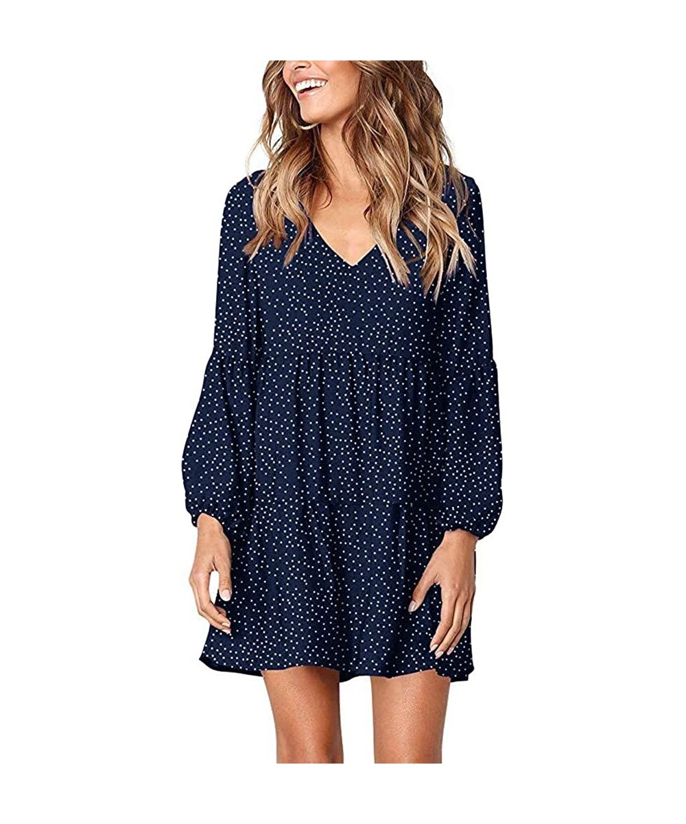 Dresses for Women Casual Fall Women Summer Tunic Dress V Neck 3/4 Sleeve Casual Loose Flowy Swing Shift Dresses Z1 navy - C71...