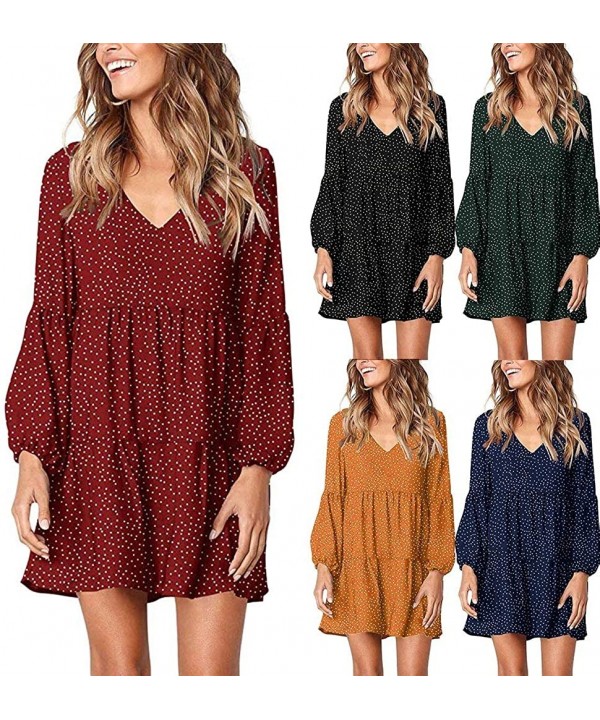 Dresses for Women Casual Fall Women Summer Tunic Dress V Neck 3/4 Sleeve Casual Loose Flowy Swing Shift Dresses Z1 navy - C71...