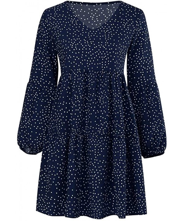 Dresses for Women Casual Fall Women Summer Tunic Dress V Neck 3/4 Sleeve Casual Loose Flowy Swing Shift Dresses Z1 navy - C71...