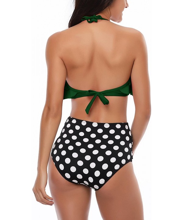 Womens Retro Halter Bikini Sets Ruffle Crop High Waist 2 Piece Printed Swimsuits Swimwear - Green1 - C019329AYTI $8.33-Sets