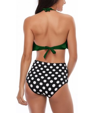 Womens Retro Halter Bikini Sets Ruffle Crop High Waist 2 Piece Printed Swimsuits Swimwear - Green1 - C019329AYTI $8.33-Sets