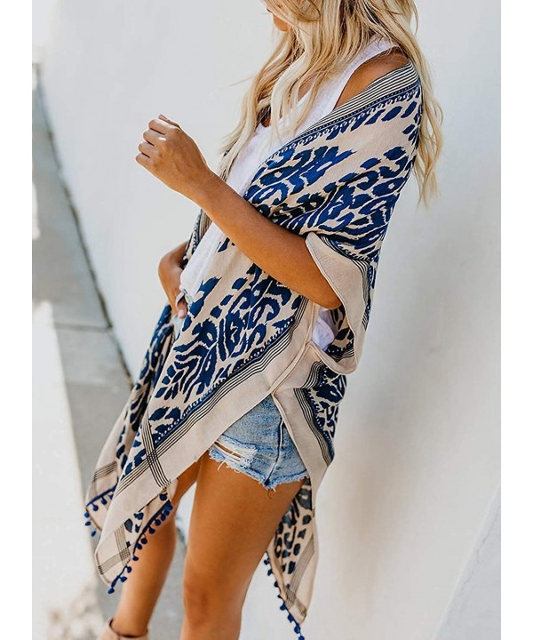 Women V Neck Loose Beach Cover Up Embroidered Slit Dress Mini Skirts - Blue-278 - CY18RLT25G4 $25.08-Cover-Ups