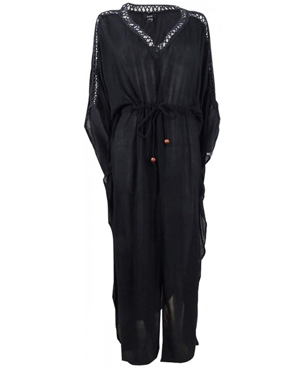 Women's Plus Size Maxi Dress Swim Cover-Up - Black - CJ199IKQSZO $26.88-Cover-Ups