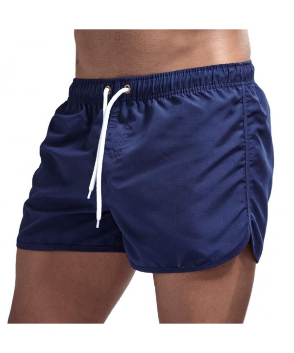 Men's Beach Shorts Quick Dry Surfing Swim Trunks Elastic Drawstring Shorts Multi-color Optional - Dark Blue - CY18U8KAATY $16...