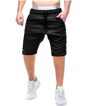 Men's Shorts Casual Elastic Waist 3/4 Workout Jogger Capri Pants with Drawstring - Blackd - CO18ZDC29ES $17.86-Board Shorts