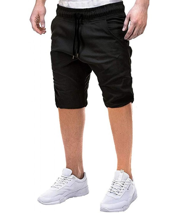 Men's Shorts Casual Elastic Waist 3/4 Workout Jogger Capri Pants with Drawstring - Blackd - CO18ZDC29ES $17.86-Board Shorts