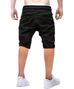 Men's Shorts Casual Elastic Waist 3/4 Workout Jogger Capri Pants with Drawstring - Blackd - CO18ZDC29ES $17.86-Board Shorts