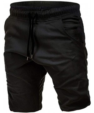 Men's Shorts Casual Elastic Waist 3/4 Workout Jogger Capri Pants with Drawstring - Blackd - CO18ZDC29ES $17.86-Board Shorts