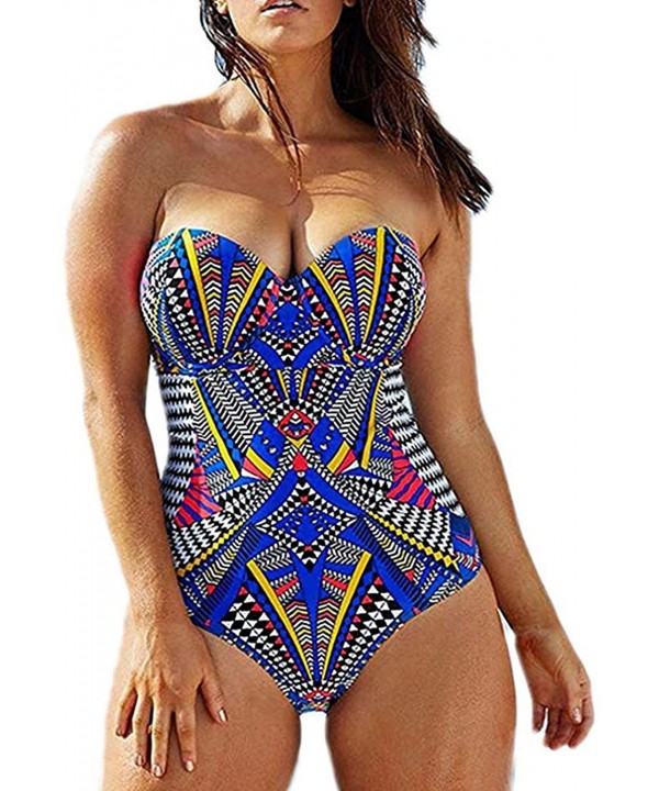 Women's Plus Size Swimwear Cover Up One Piece Slimming Control Blouson Tankini Swimsuits - Navy - CQ18NWX3090 $23.92-One-Pieces