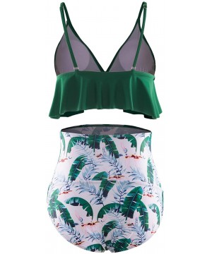 Maternity Two Pieces Bikini Set High Waisted Swimsuit Ruffle Summer Swimwear - Green Floral - CO194MTZOLR $29.52-Sets