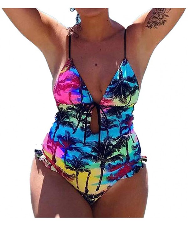 Women One Piece Swimsuit High Neck Plunge Mesh Ruched Monokini Swimwear - B-multicoloured - C81947N6U9W $15.93-Tankinis