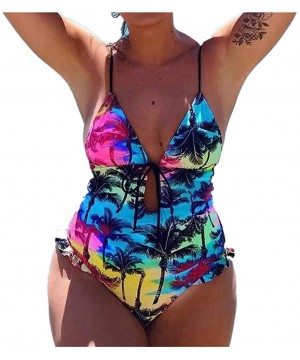 Women One Piece Swimsuit High Neck Plunge Mesh Ruched Monokini Swimwear - B-multicoloured - C81947N6U9W $15.93-Tankinis