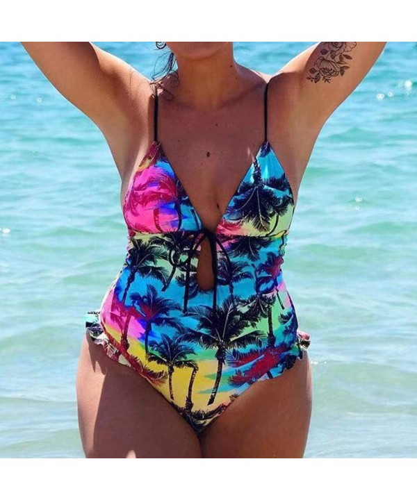 Women One Piece Swimsuit High Neck Plunge Mesh Ruched Monokini Swimwear - B-multicoloured - C81947N6U9W $15.93-Tankinis