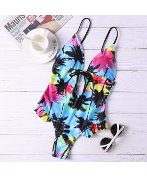 Women One Piece Swimsuit High Neck Plunge Mesh Ruched Monokini Swimwear - B-multicoloured - C81947N6U9W $15.93-Tankinis