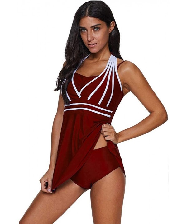 Womens Halter Swimdress Plus Size Two Piece Swimsuit Push Up Tankini Set S-5XL - Some Wine - CV194URA0GZ $24.32-Tops