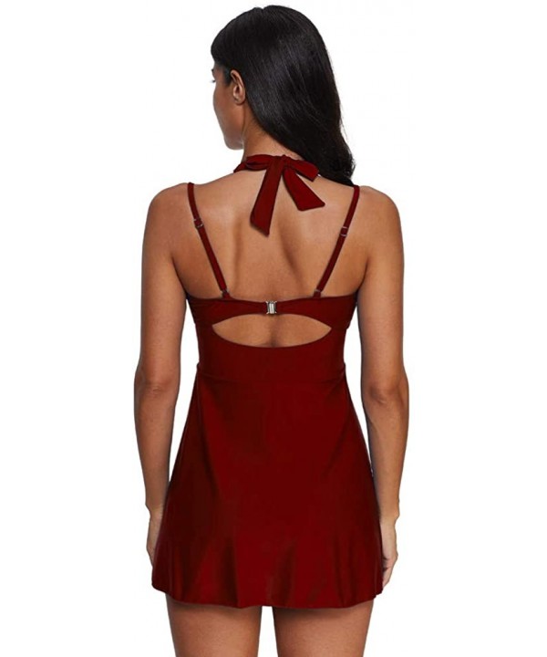 Womens Halter Swimdress Plus Size Two Piece Swimsuit Push Up Tankini Set S-5XL - Some Wine - CV194URA0GZ $24.32-Tops