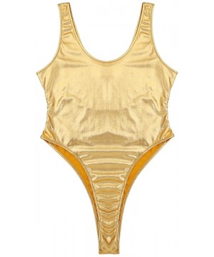 Women One-Piece Sleeveless High Cut Holographic Bodysuit Rave Baywatch Swimsuits Bathing Suits - Gold - CC18UAQHLGC $15.11-On...