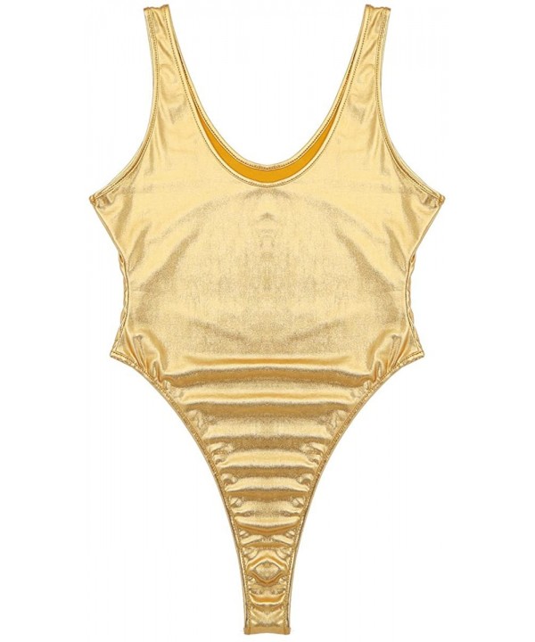 Women One-Piece Sleeveless High Cut Holographic Bodysuit Rave Baywatch Swimsuits Bathing Suits - Gold - CC18UAQHLGC $15.11-On...