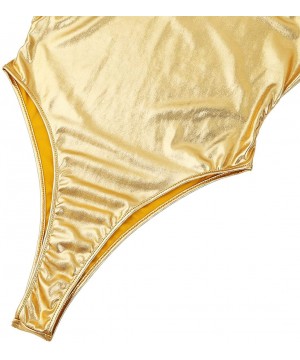 Women One-Piece Sleeveless High Cut Holographic Bodysuit Rave Baywatch Swimsuits Bathing Suits - Gold - CC18UAQHLGC $15.11-On...