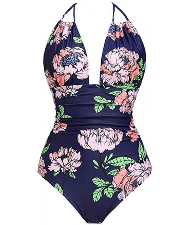 Women's One Piece Swimsuits Tummy Control Swimwear Slimming Monokini Bathing Suits for Women Backless V Neck Swimsuit - Purpl...