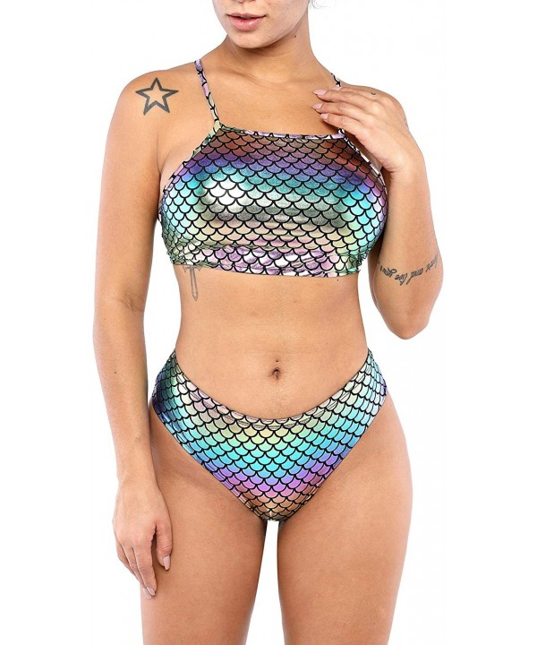 Women's Mermaid Bikini Sets Fish Scale Beach Swimwear Bathing Suit Swimsuits - Colored Black - CA198O3KO6H $10.70-Sets