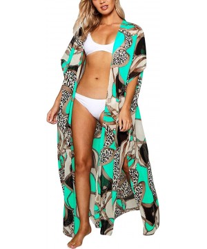 Women Beachwear Turkish Kaftans Floral Print Long Bikini Swimsuit Cover up Caftan Beach Dress - A-kimono-green - CV18UQET60X ...