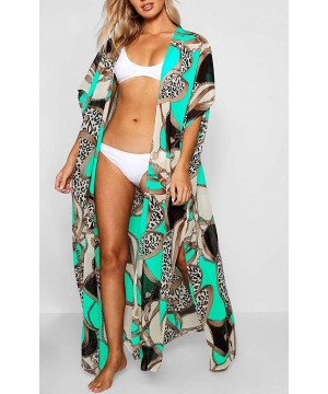 Women Beachwear Turkish Kaftans Floral Print Long Bikini Swimsuit Cover up Caftan Beach Dress - A-kimono-green - CV18UQET60X ...