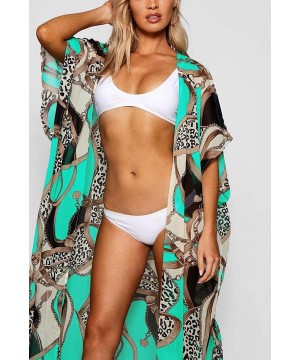 Women Beachwear Turkish Kaftans Floral Print Long Bikini Swimsuit Cover up Caftan Beach Dress - A-kimono-green - CV18UQET60X ...