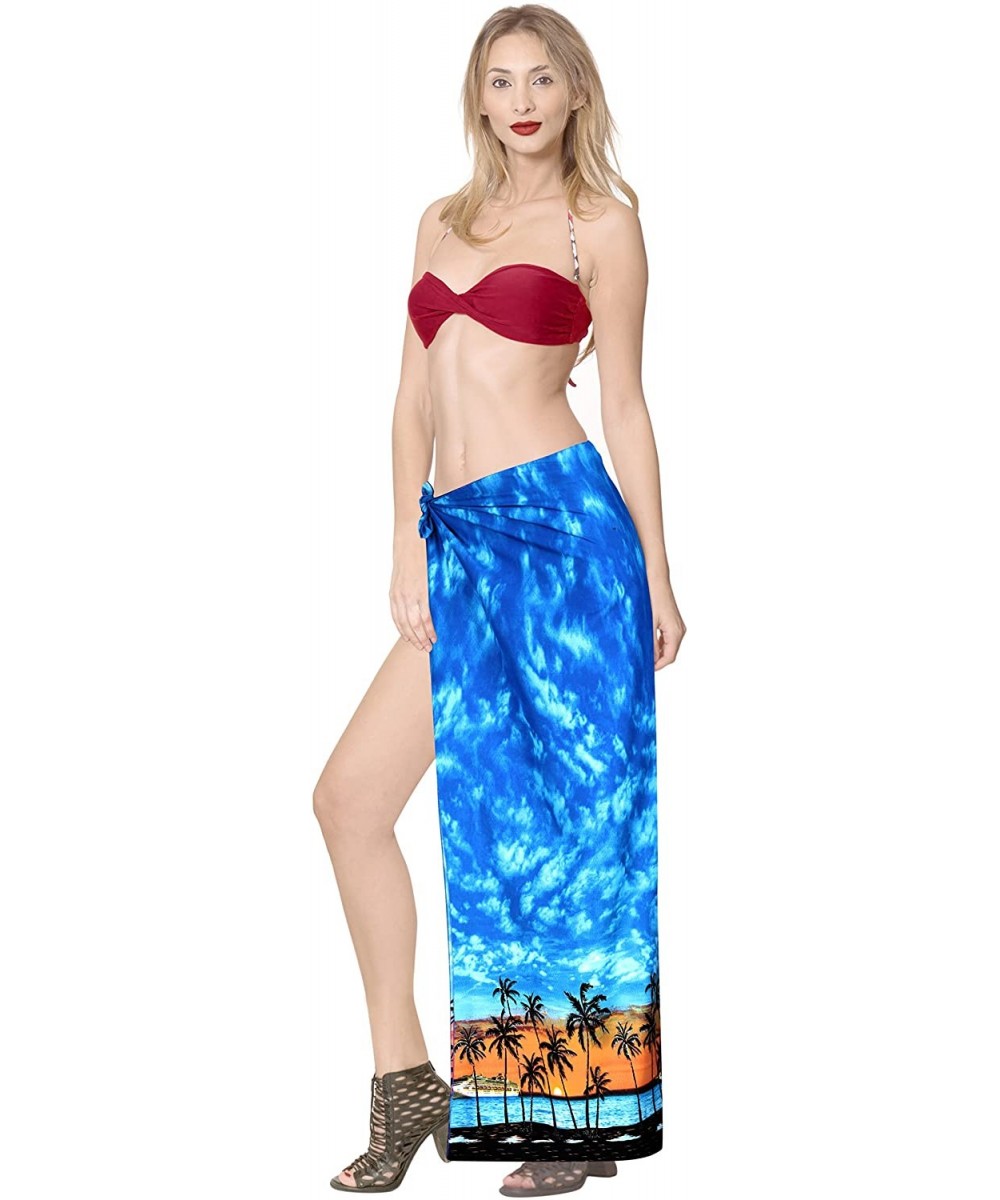 Women's Sarong Dress Coverup Tie Pareo Beach Wrap Swimsuits Full Long C - Blue_e752 - CV127Z2ZUG1 $11.76-Trunks