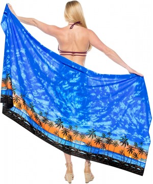 Women's Sarong Dress Coverup Tie Pareo Beach Wrap Swimsuits Full Long C - Blue_e752 - CV127Z2ZUG1 $11.76-Trunks