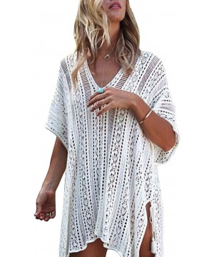 Women's Crochet Swimsuit Cover Up Bikini Mesh Beachwear Cover Up Beach Dress Bathing Suit Blouse For - White - CV18QDKC44N $2...