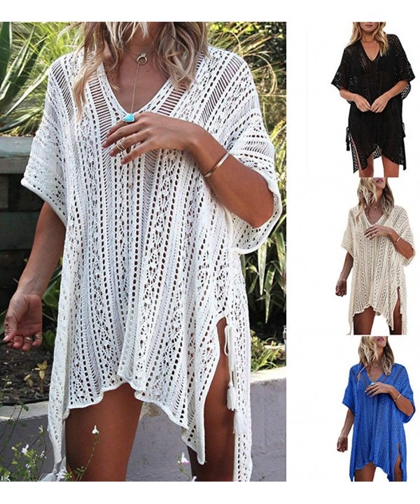 Women's Crochet Swimsuit Cover Up Bikini Mesh Beachwear Cover Up Beach Dress Bathing Suit Blouse For - White - CV18QDKC44N $2...