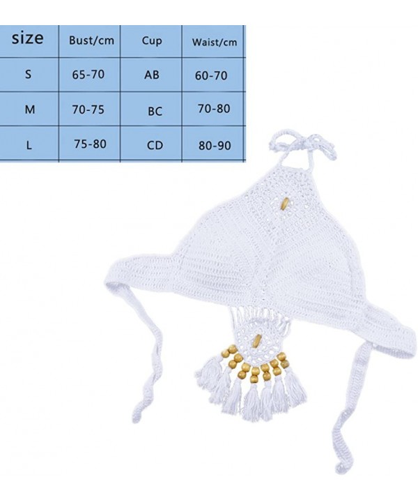 Women's Sexy Crochet Crop Bikini Top Handmade Beaded Knitting Fringe Tassel - White - CQ18CG7TUD0 $13.29-Sets