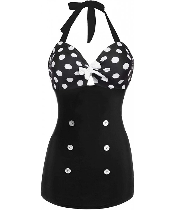 Womens Vintage Striped One Piece Swimsuit Monokini Bathing Suit Boyshort Swimwear - Polka Dot - CY182RAC86S $32.43-Racing