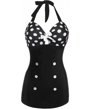 Womens Vintage Striped One Piece Swimsuit Monokini Bathing Suit Boyshort Swimwear - Polka Dot - CY182RAC86S $32.43-Racing