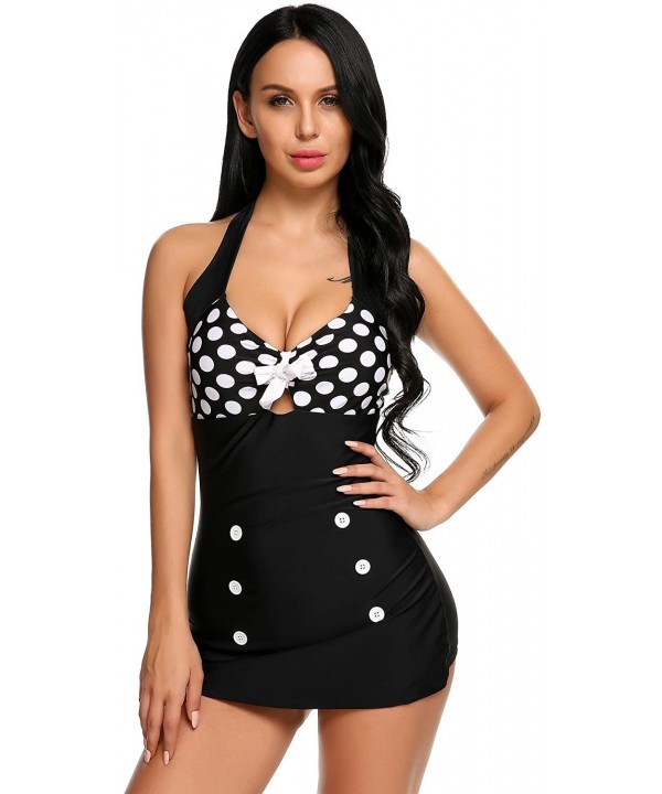 Womens Vintage Striped One Piece Swimsuit Monokini Bathing Suit Boyshort Swimwear - Polka Dot - CY182RAC86S $32.43-Racing