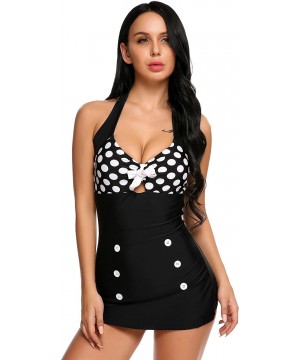 Womens Vintage Striped One Piece Swimsuit Monokini Bathing Suit Boyshort Swimwear - Polka Dot - CY182RAC86S $32.43-Racing