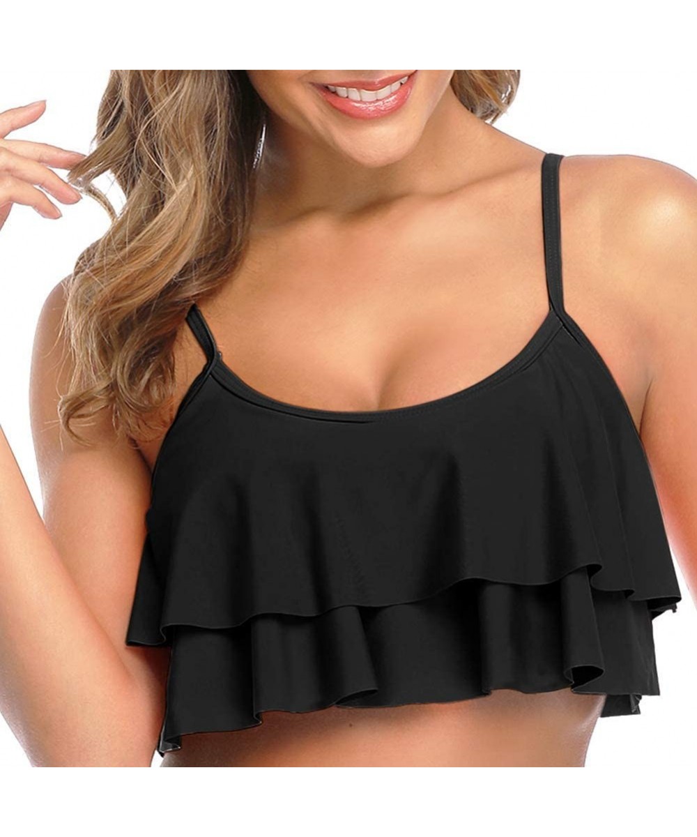 Women's Bikini Top Flounce Crop Top Flowy Ruffle Bathing Suit Top - Black2 - C219DCT309D $17.22-Tops