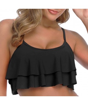 Women's Bikini Top Flounce Crop Top Flowy Ruffle Bathing Suit Top - Black2 - C219DCT309D $17.22-Tops