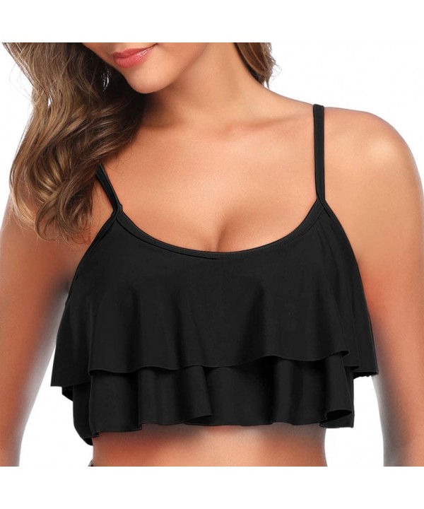 Women's Bikini Top Flounce Crop Top Flowy Ruffle Bathing Suit Top - Black2 - C219DCT309D $17.22-Tops